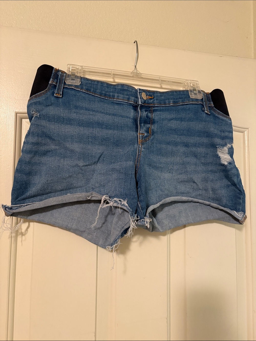 Women's Light Blue Denim Maternity Shorts. Size 10